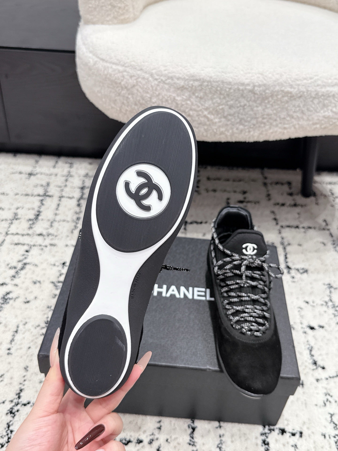 CHANEL 26S LACE-UP SNEAKERS IN BLACK SUEDE