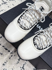 CHANEL 26S LACE-UP SNEAKERS IN WHITE FABRIC AND LAMBSKIN