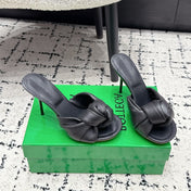 BOTTEGA VENETA 26S TWIST-STRAP HIGH-HEEL SANDALS 90 MM IN BLACK LAMBSKIN