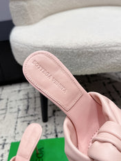 BOTTEGA VENETA 26S TWIST-STRAP HIGH-HEEL SANDALS 90 MM IN LIGHT PINK LAMBSKIN
