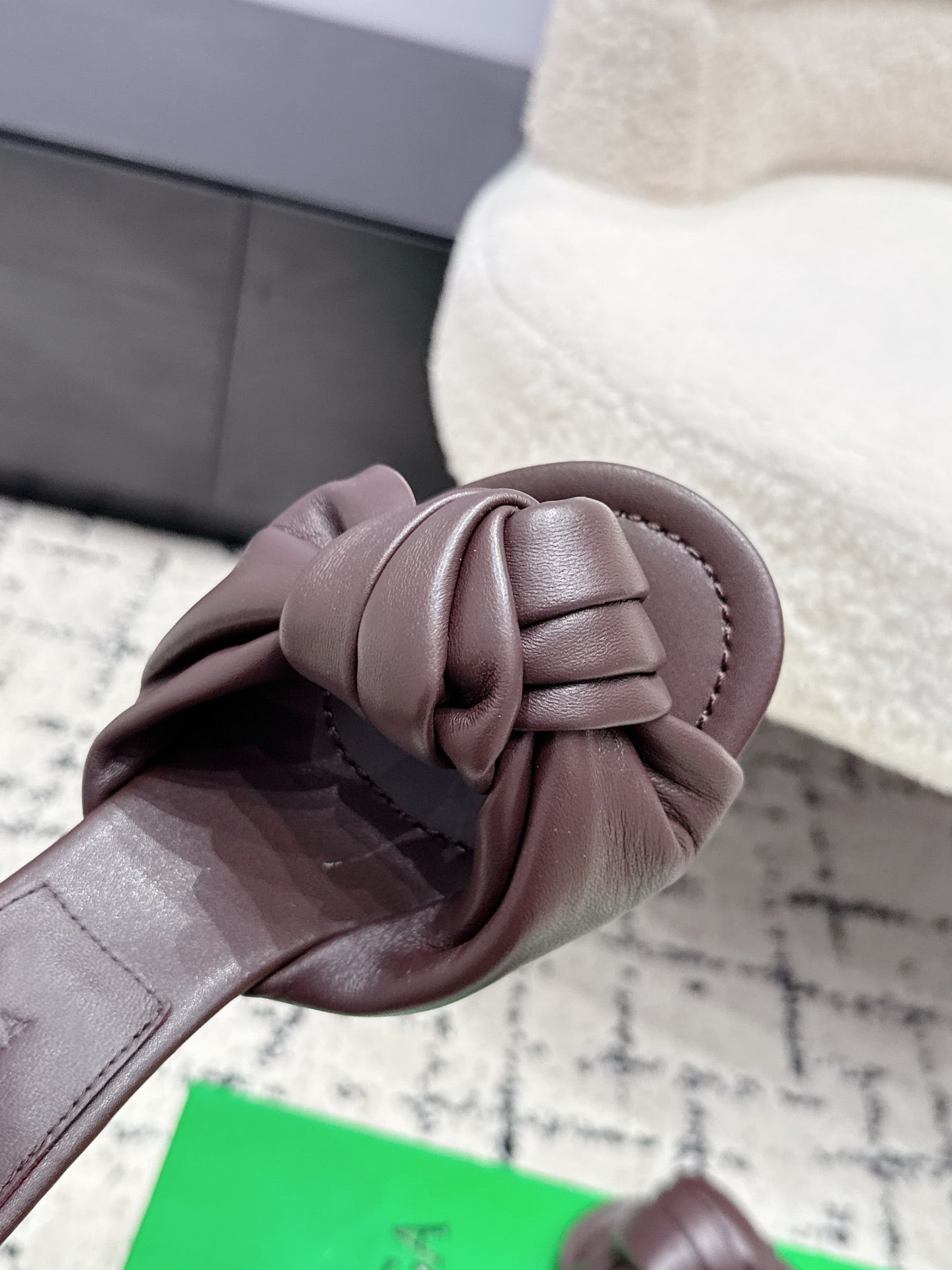 BOTTEGA VENETA 26S TWIST-STRAP HIGH-HEEL SANDALS 90 MM IN DARK BROWN LAMBSKIN
