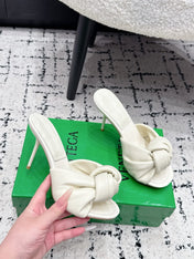 BOTTEGA VENETA 26S TWIST-STRAP HIGH-HEEL SANDALS 90 MM IN WHITE LAMBSKIN