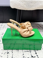 BOTTEGA VENETA 26S TWIST-STRAP HIGH-HEEL SANDALS 90 MM IN BEIGE LAMBSKIN