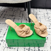 BOTTEGA VENETA 26S TWIST-STRAP HIGH-HEEL SANDALS 90 MM IN BEIGE LAMBSKIN