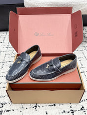 LP 26S SUMMER CHARMS WALK LOAFER IN BLUE GREY CROCODILE CALFSKIN GOLD HARDWARE