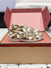 LP 26S SUMMER CHARMS WALK LOAFER IN WHITE BROWN CROCODILE CALFSKIN GOLD HARDWARE