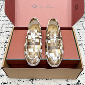 LP 26S SUMMER CHARMS WALK LOAFER IN WHITE BROWN CROCODILE CALFSKIN GOLD HARDWARE