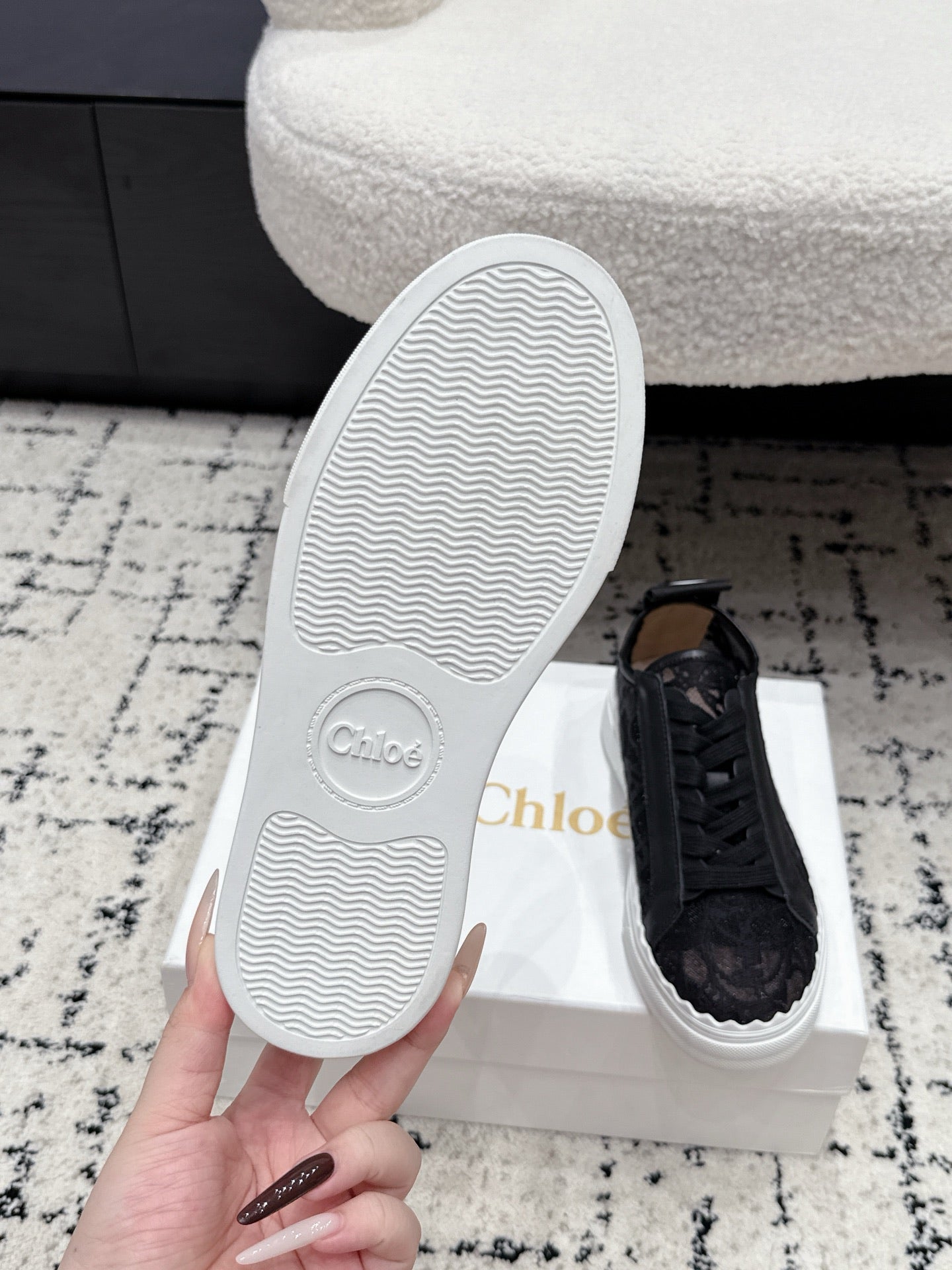 CHLOE 26S SNEAKERS IN BLACK LACE AND CALFSKIN