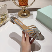 AQUAZZURA 26S SLIDES IN SILVER LAMBSKIN CRYSTAL EMBELLISHED