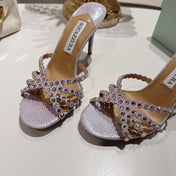 AQUAZZURA 26S HIGH-HEEL SANDALS 85 MM IN PASTEL PURPLE SNAKESKIN