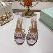 AQUAZZURA 26S HIGH-HEEL SANDALS 85 MM IN PASTEL PURPLE SNAKESKIN
