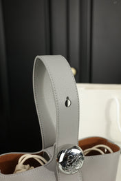 LOE MINI 19 PEBBLE BUCKET IN GRAY STEEL MELLOW CALFSKIN