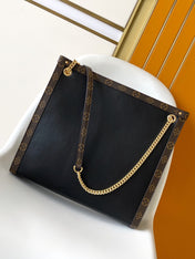 LV 25S NOVA MM BAG 37 IN BLACK CALFSKIN AND BROWN MONOGRAM CANVAS TRIM