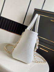 CHANEL 26S QUILTED SMALL SHOPPING TOTE 25 IN WHITE CAVIAR CALFSKIN GOLD HARDWARE