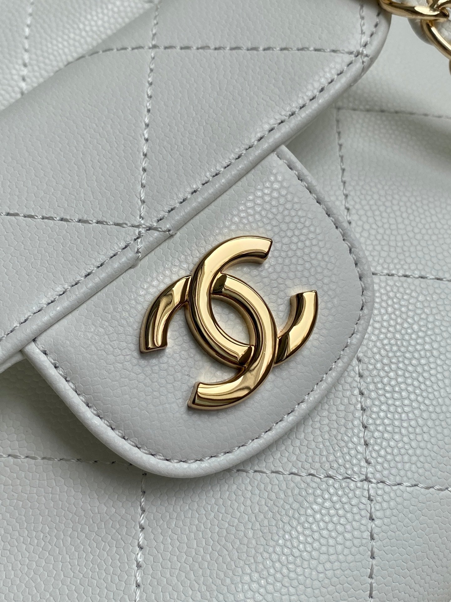 CHANEL 26S QUILTED SMALL SHOPPING TOTE 25 IN WHITE CAVIAR CALFSKIN GOLD HARDWARE