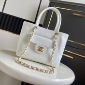 CHANEL 26S QUILTED SMALL SHOPPING TOTE 25 IN WHITE CAVIAR CALFSKIN GOLD HARDWARE