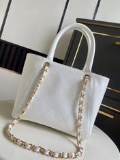 CHANEL 26S QUILTED SMALL SHOPPING TOTE 25 IN WHITE CAVIAR CALFSKIN GOLD HARDWARE