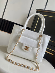 CHANEL 26S QUILTED SMALL SHOPPING TOTE 25 IN WHITE CAVIAR CALFSKIN GOLD HARDWARE
