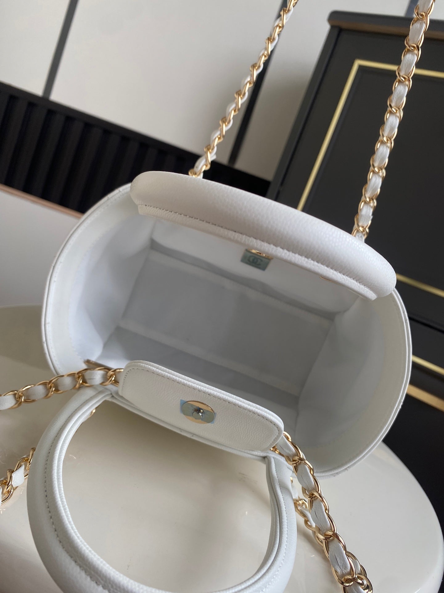 CHANEL 26S QUILTED SMALL SHOPPING TOTE 25 IN WHITE CAVIAR CALFSKIN GOLD HARDWARE