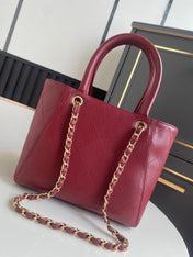 CHANEL 26S QUILTED SMALL SHOPPING TOTE 25 IN BURGUNDY RED CAVIAR CALFSKIN GOLD HARDWARE