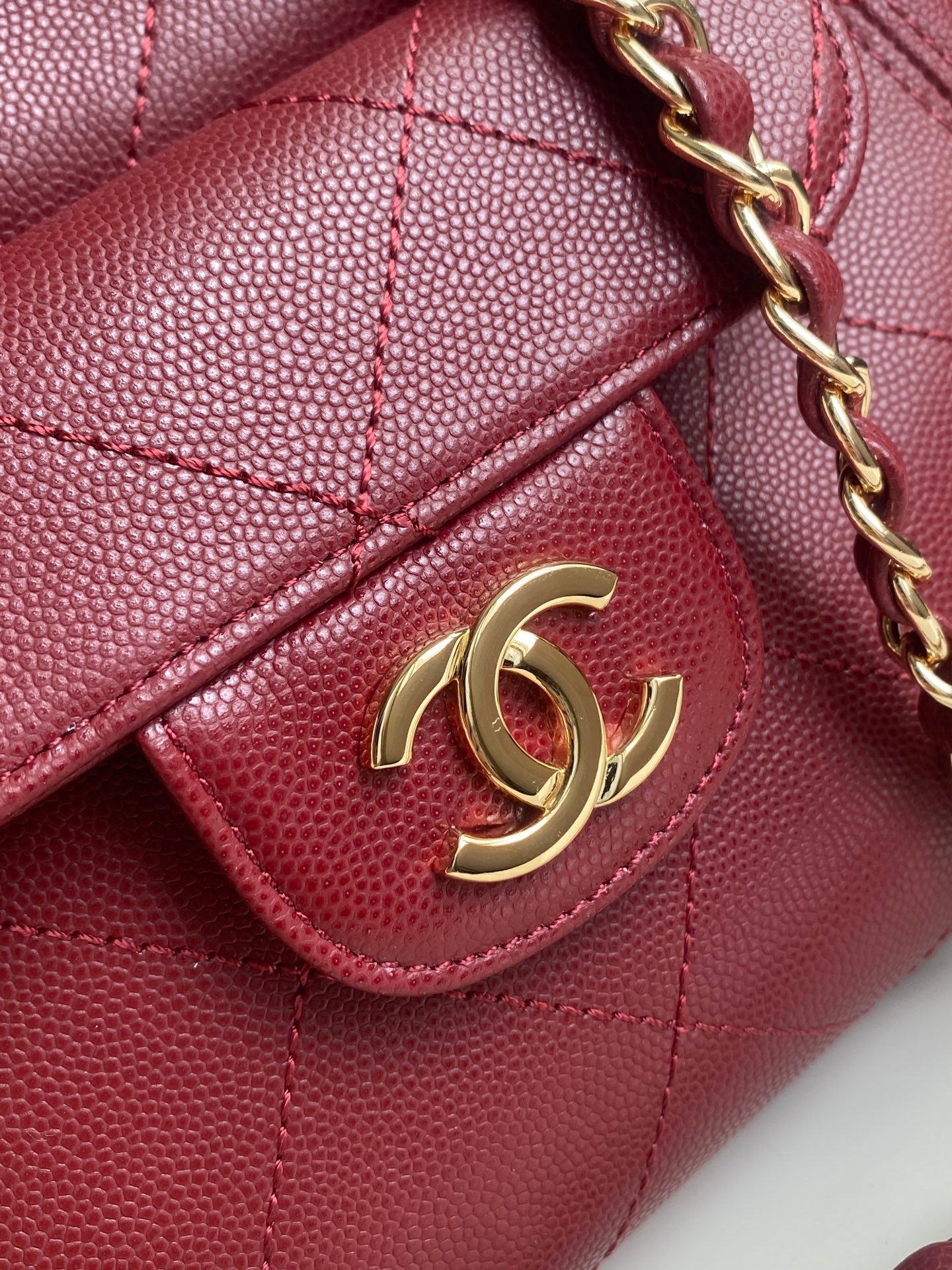 CHANEL 26S QUILTED SMALL SHOPPING TOTE 25 IN BURGUNDY RED CAVIAR CALFSKIN GOLD HARDWARE