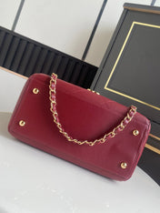 CHANEL 26S QUILTED SMALL SHOPPING TOTE 25 IN BURGUNDY RED CAVIAR CALFSKIN GOLD HARDWARE