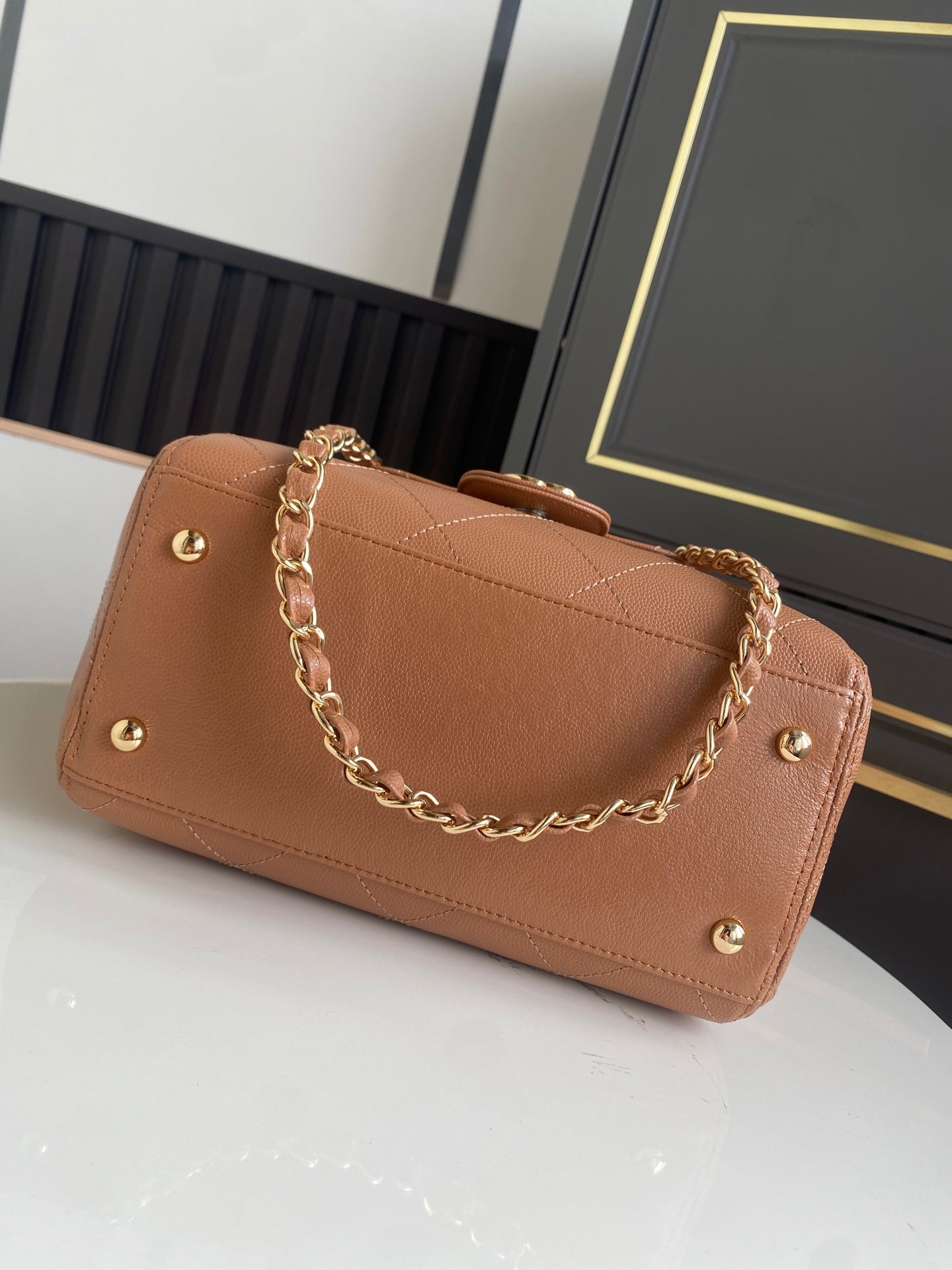 CHANEL 26S QUILTED SMALL SHOPPING TOTE 25 IN CARAMEL BROWN CAVIAR CALFSKIN GOLD HARDWARE