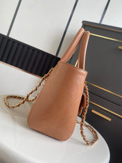 CHANEL 26S QUILTED SMALL SHOPPING TOTE 25 IN CARAMEL BROWN CAVIAR CALFSKIN GOLD HARDWARE