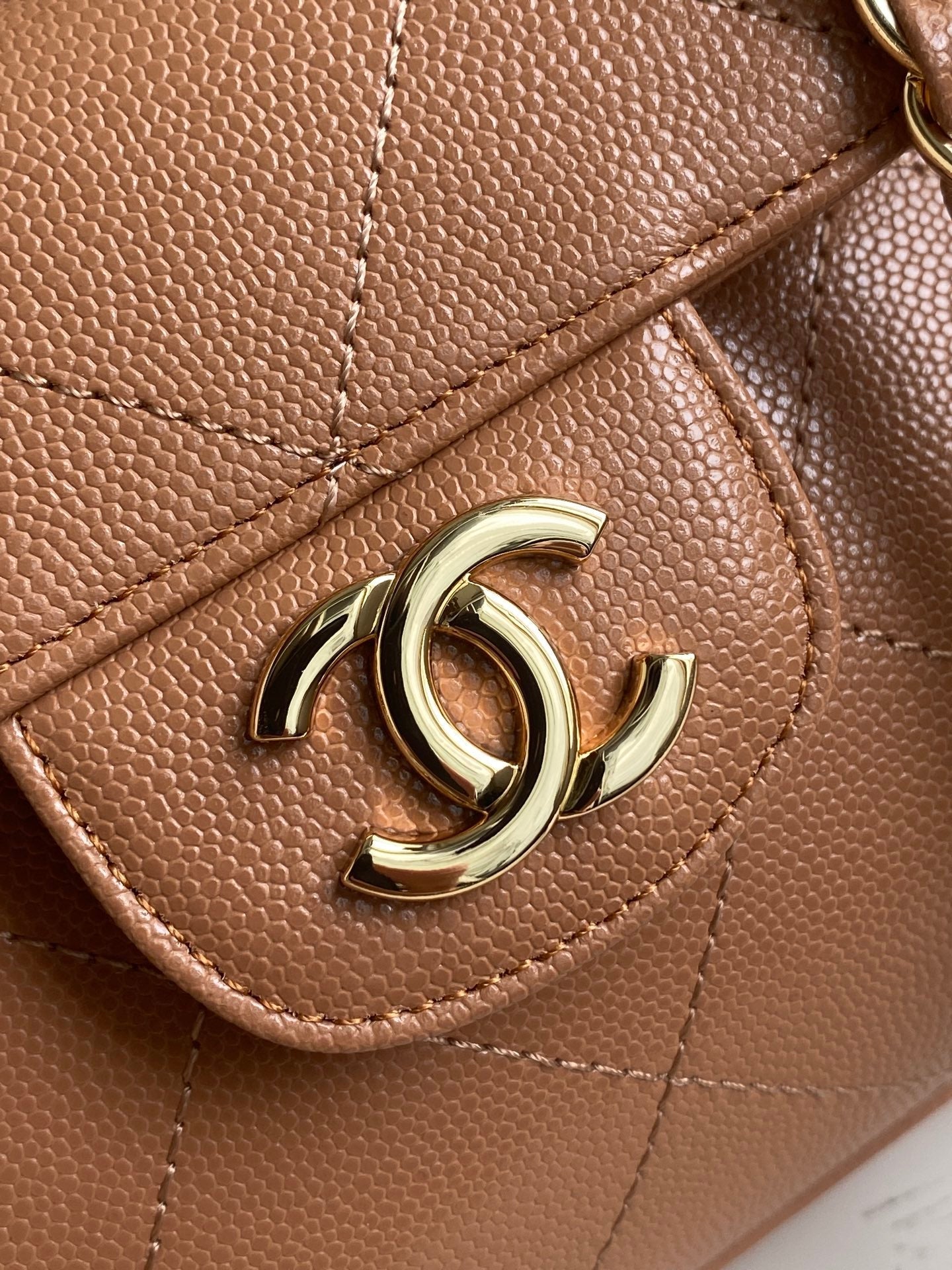 CHANEL 26S QUILTED SMALL SHOPPING TOTE 25 IN CARAMEL BROWN CAVIAR CALFSKIN GOLD HARDWARE