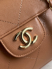 CHANEL 26S QUILTED SMALL SHOPPING TOTE 25 IN CARAMEL BROWN CAVIAR CALFSKIN GOLD HARDWARE