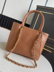 CHANEL 26S QUILTED SMALL SHOPPING TOTE 25 IN CARAMEL BROWN CAVIAR CALFSKIN GOLD HARDWARE