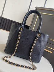 CHANEL 26S QUILTED SMALL SHOPPING TOTE 25 IN BLACK CAVIAR CALFSKIN GOLD HARDWARE
