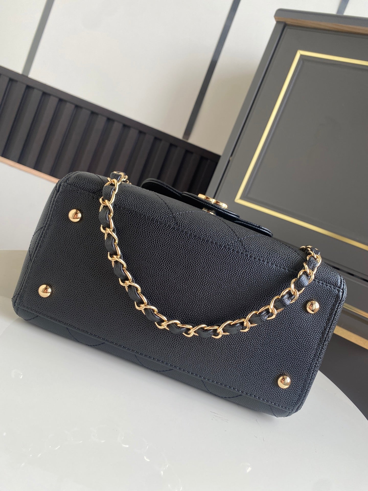 CHANEL 26S QUILTED SMALL SHOPPING TOTE 25 IN BLACK CAVIAR CALFSKIN GOLD HARDWARE