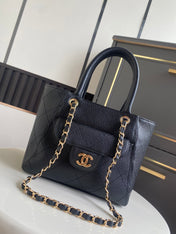 CHANEL 26S QUILTED SMALL SHOPPING TOTE 25 IN BLACK CAVIAR CALFSKIN GOLD HARDWARE