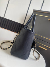 CHANEL 26S QUILTED SMALL SHOPPING TOTE 25 IN BLACK CAVIAR CALFSKIN GOLD HARDWARE