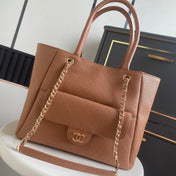 CHANEL 26S QUILTED LARGE SHOPPING TOTE 39 IN CARAMEL BROWN CAVIAR CALFSKIN GOLD HARDWARE