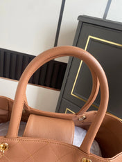 CHANEL 26S QUILTED LARGE SHOPPING TOTE 39 IN CARAMEL BROWN CAVIAR CALFSKIN GOLD HARDWARE