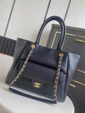 CHANEL 26S QUILTED LARGE SHOPPING TOTE 39 IN BLACK CAVIAR CALFSKIN GOLD HARDWARE