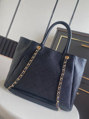 CHANEL 26S QUILTED LARGE SHOPPING TOTE 39 IN BLACK CAVIAR CALFSKIN GOLD HARDWARE