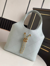 CHANEL 26S QUILTED HOBO LARGE BAG 35 IN PALE BLUE CALFSKIN GOLD HARDWARE