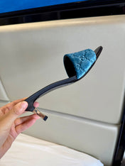 GUCCI 26S SLIDE SANDALS 55 MM IN DUSTY BLUE VELVET