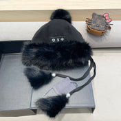 BEANIE HAT IN BLACK FLEECE AND WOOL 424308
