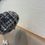 BERET HAT IN BLACK MIX WHITE WOOL TWEED 422552