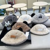 BUCKET HAT WITH CUTE BEAR EARS IN SILVER GRAY RABBIT FUR 434966