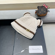 STRIPED BEANIE HAT WITH CUTE BEAR EARS IN BEIGE WOOL 433437