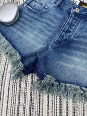 LOEWE FRAYED HEM DENIM SHORTS