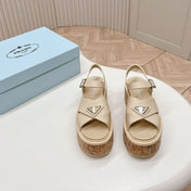 PRA WEDGE PLATFORM SANDALS BEIGE CALFSKIN