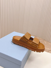 Pra Double Strap Slide 20 With Triangle Logo Tan Calfskin