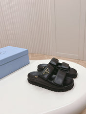 Pra Double Strap Slide 20 With Triangle Logo Black Calfskin