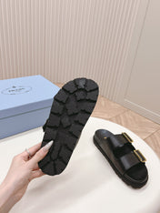 Double Buckle Strap Slides 20 Black Calfskin